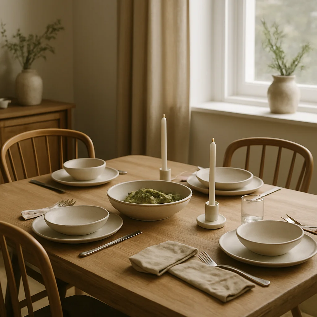 Inviting dining area in a residential home, a wooden table set fo
