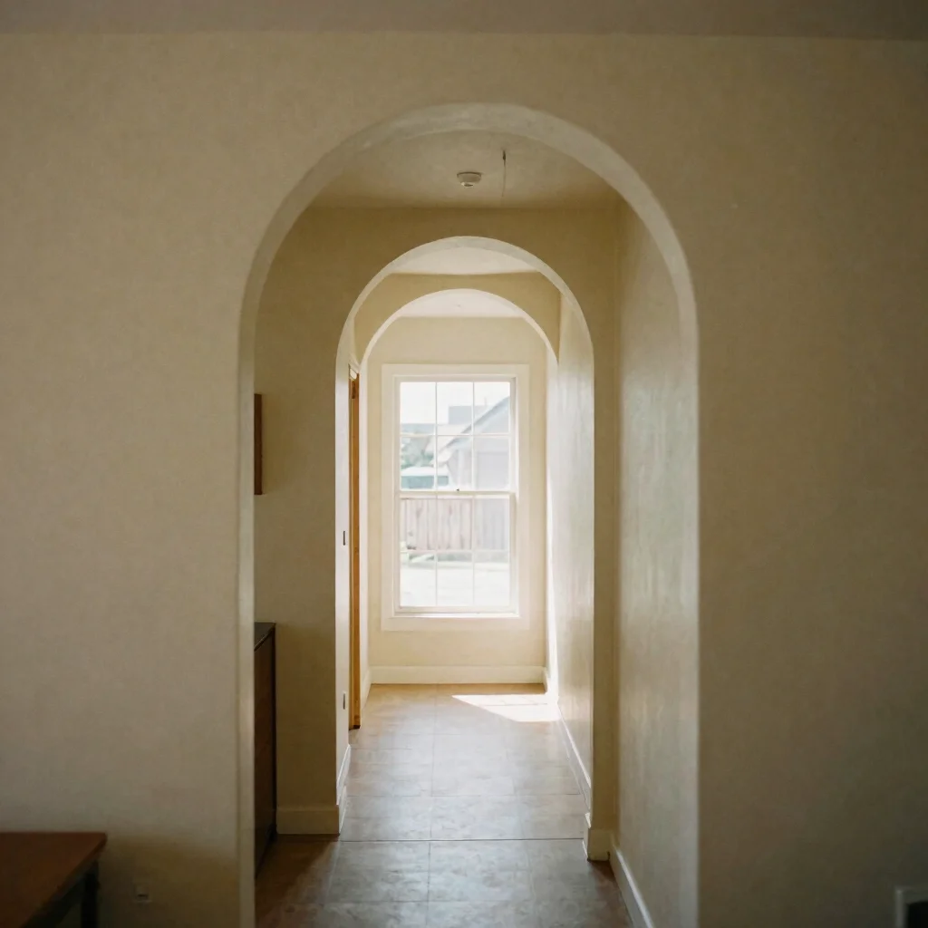 Architectural detail of a residential home interior, wide arched